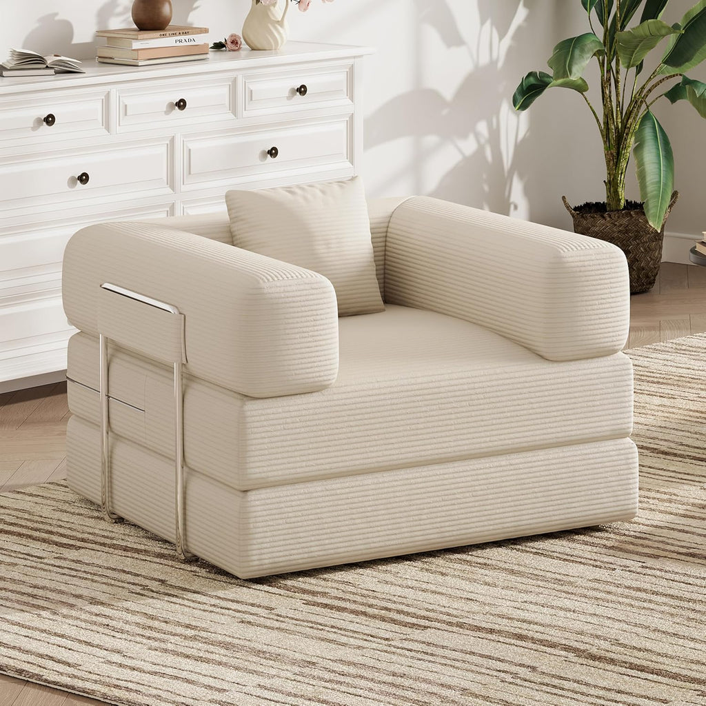 BSHOMGI Folding Sofa Bed, 2 in 1 Convertible Sofas to Lounger Comfy Single Bean Bag Chair Floor Portable Foldable Sleeper Lazy Futon Couch Chair for Bedroom, Living Room (Beige, 35.43' Single Sofa)