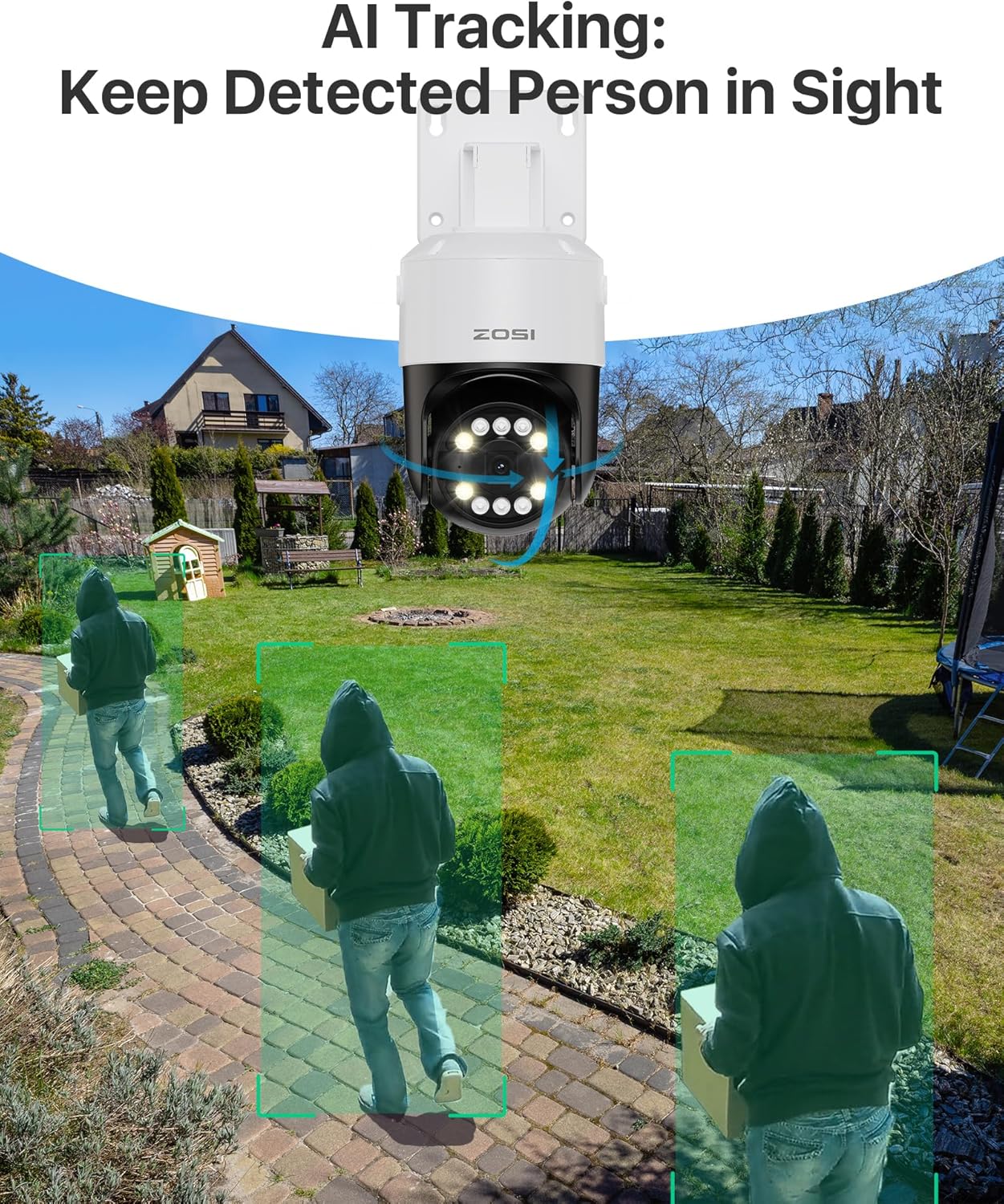 ZOSI 8CH (16CH Expandable) 4K PoE Security Camera System with AI Face Person Vehicle Detection, 6 Wired 5MP 3K Outdoor PT Bullet PoE IP Cameras, 2-Way Audio, 5X Digital Zoom, 2TB HDD, 24/7 Recording