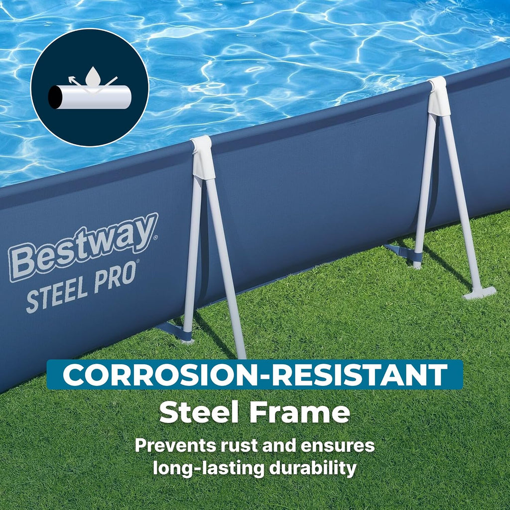 Bestway Steel Pro 9.8' x 6.6' x 26' Above Ground Pool, Rectangular Metal Frame Outdoor Swimming Pool Set with Filter Pump & Type I Cartridge, Blue