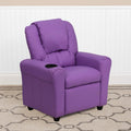 EMMA + OLIVER Lavender Vinyl Kids Recliner with Cup Holder and Headrest