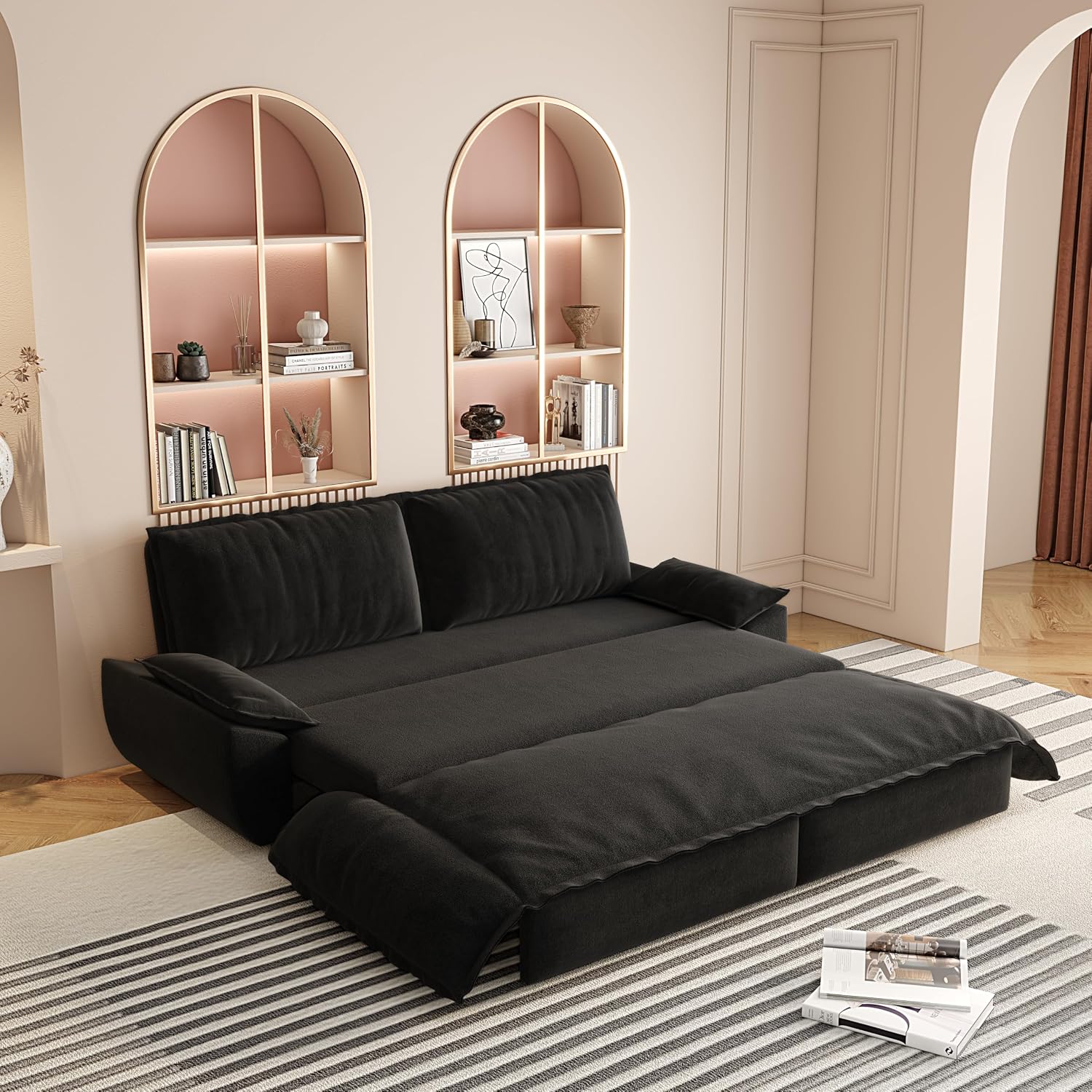 73.2' Oversized Convertible Loveseat Sleeper Sofa Bed for Living Room Queen Size Pull Out Sofabed, 3 in 1 Cloud Upholstered Pullout Lounge Sofa Couch with Pillow-top Armrest