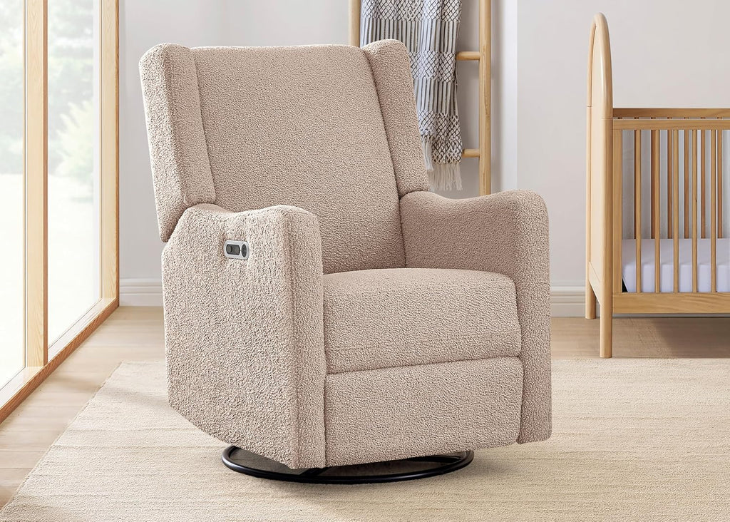 Delta Children Mercer Electronic Power Recliner and Swivel Glider with USB-A and Type-C Ports - Greenguard Gold Certified - Stain-Resistant Performance Fabric is Oeko-TEX Standard 100 Certified, Sand