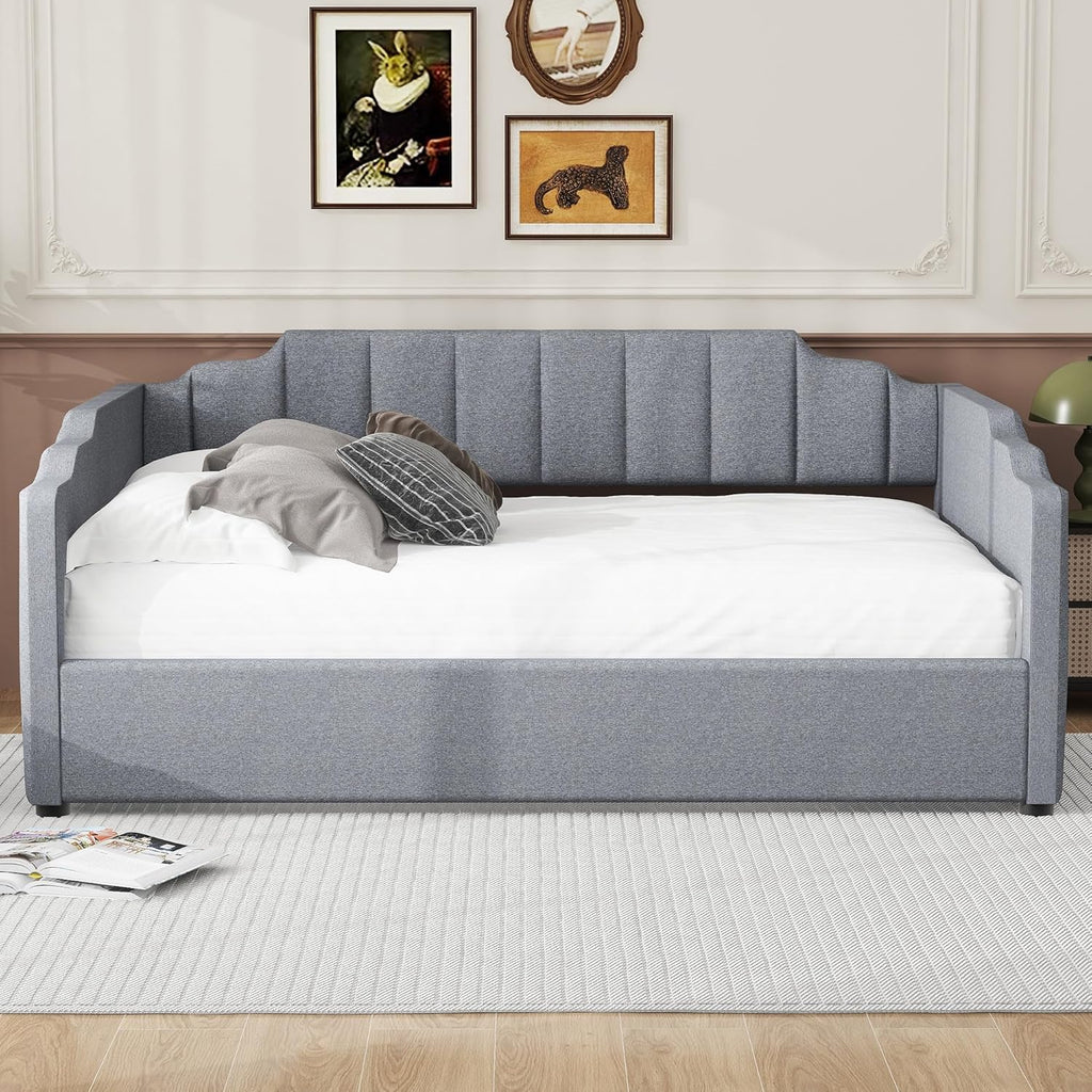 Merax Full Size Upholstered Daybed, Sofa Bed Frame with Underneath Storage, Space-Saving Corner Day Bed for Living Room Bedroom & Guest Room, No Box Spring Needed, Grey
