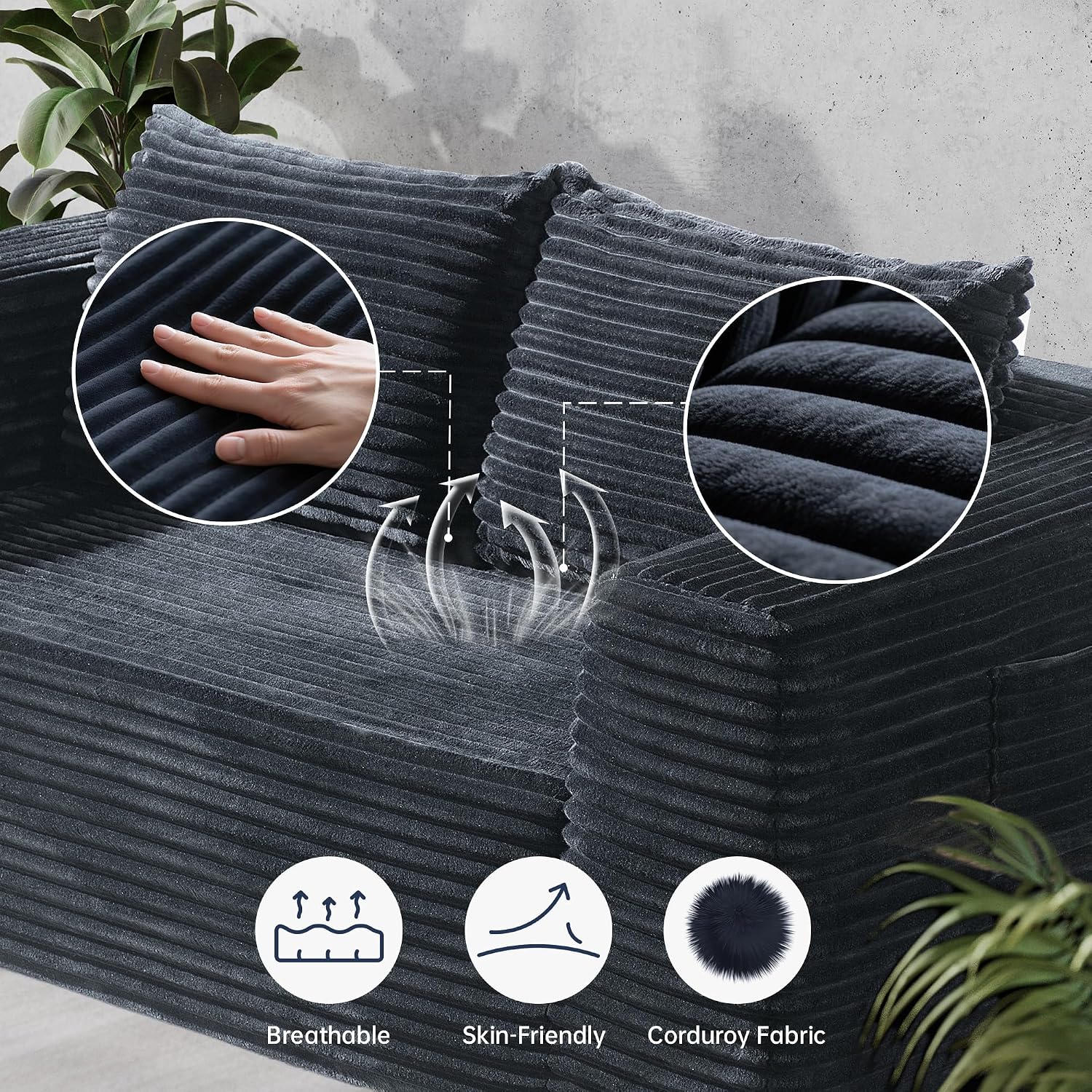 TeQsli Loveseat Sofa, 71' Foam Sofa in a Box, Plush Corduroy Deep Seat Couch, No Assembly Needed, Modern Sofa for Compact Living Rooms, Apartments, and Offices
