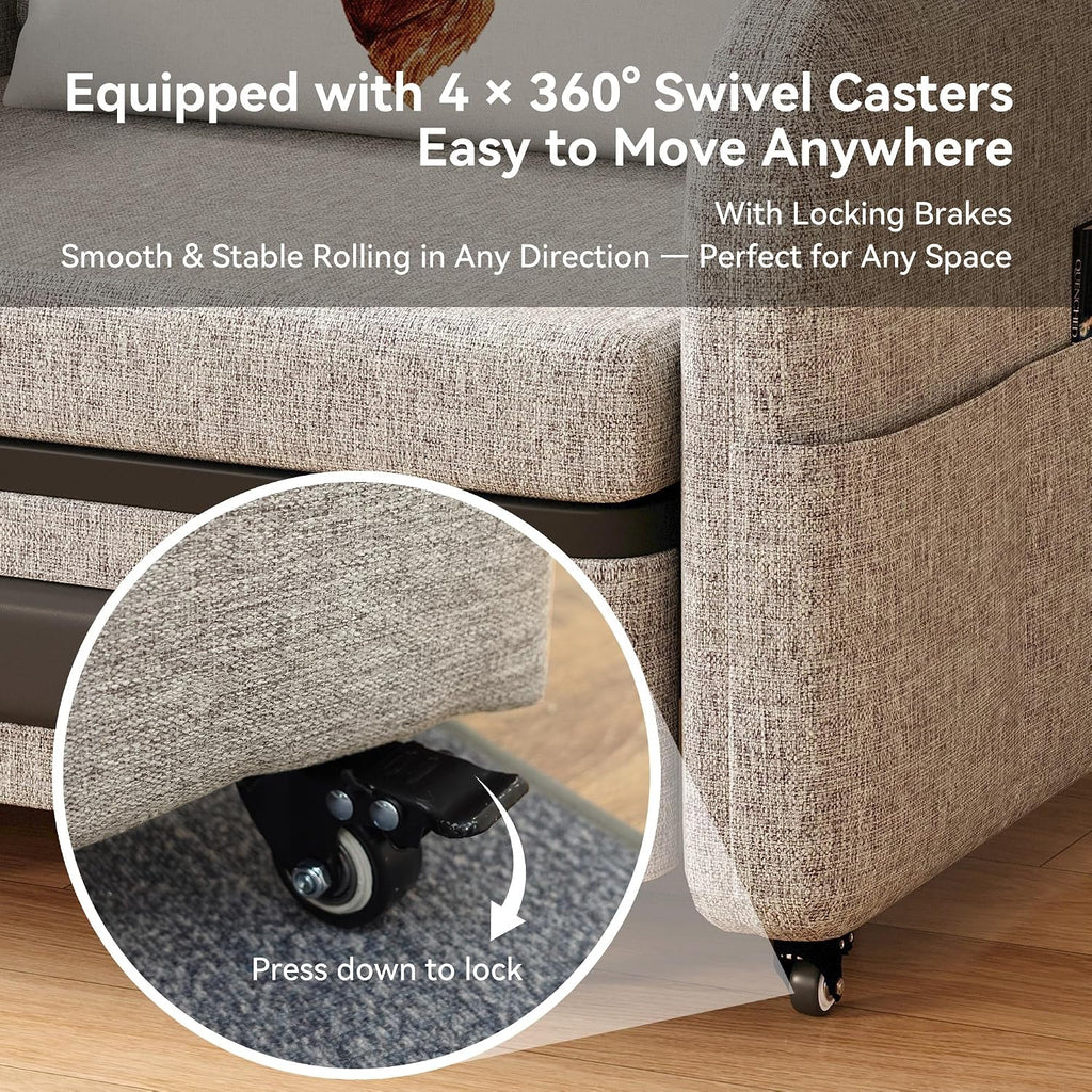 Extendable Sofa Bed zioSofa with Sleeping Function and Storage Space, Sofa Bed for Small Rooms and Living Rooms, Dark Grey and White (34.6'Gray)