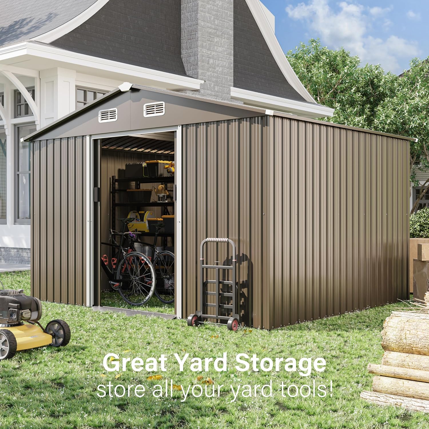 10FT x 8FT Outdoor Storage Shed,Waterproof Lockable Door Metal Tool Shed with Sliding Door and Air Vents,Storage House for Gardening Tools,Metal Storage Shed for Garden,Backyard,Lawn