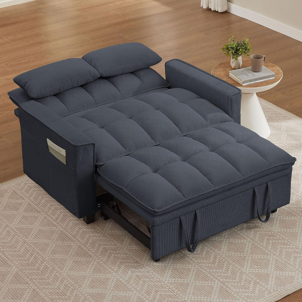 Sleeper Sofa with Pull Out Couch Bed, 48' Convertible Pull-Out Sofa Bed Chair, 3-in-1 Futon Couch with Reclining Backrest and Side Pockets for Living Room Bedroom Apartment, Dark Grey