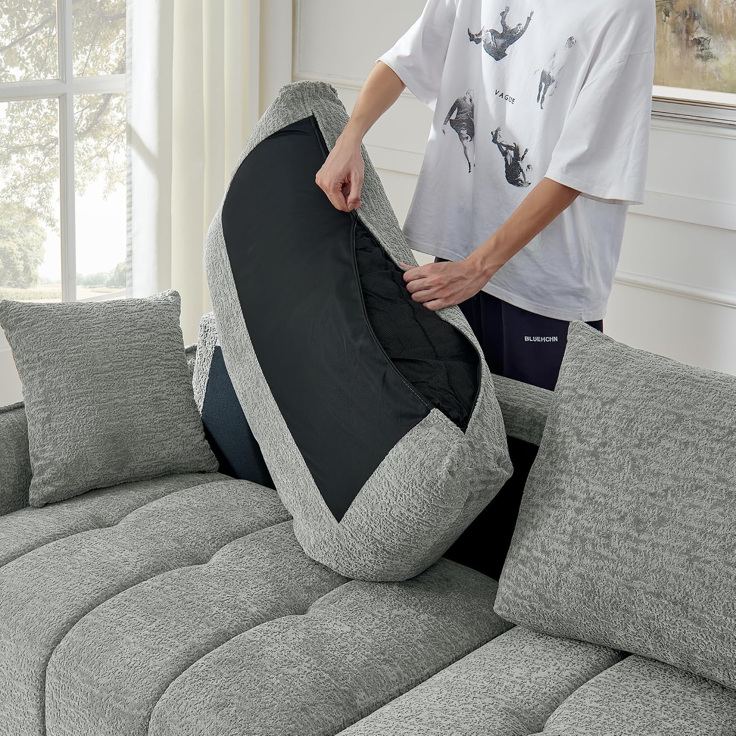 Mofolit Sleeper Sofa Bed Convertible Couch with Storage in Chenille Fabric Loveseat for Living Room Apartment and Small Spaces (Grey)