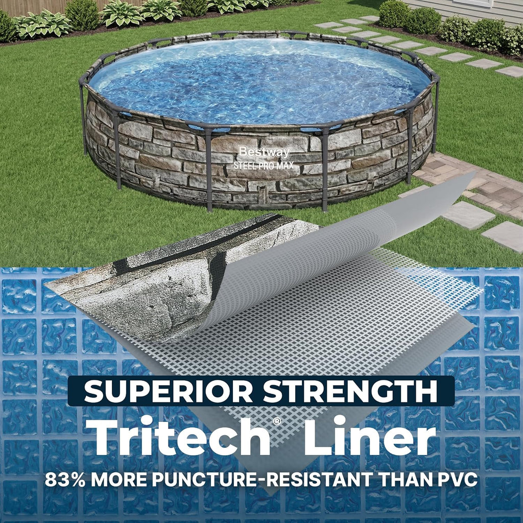 Bestway Steel Pro MAX 12' x 30' Above Ground Pool, Round Metal Frame Outdoor Swimming Pool Set with Filter Pump & Type I Cartridge, Stone Print