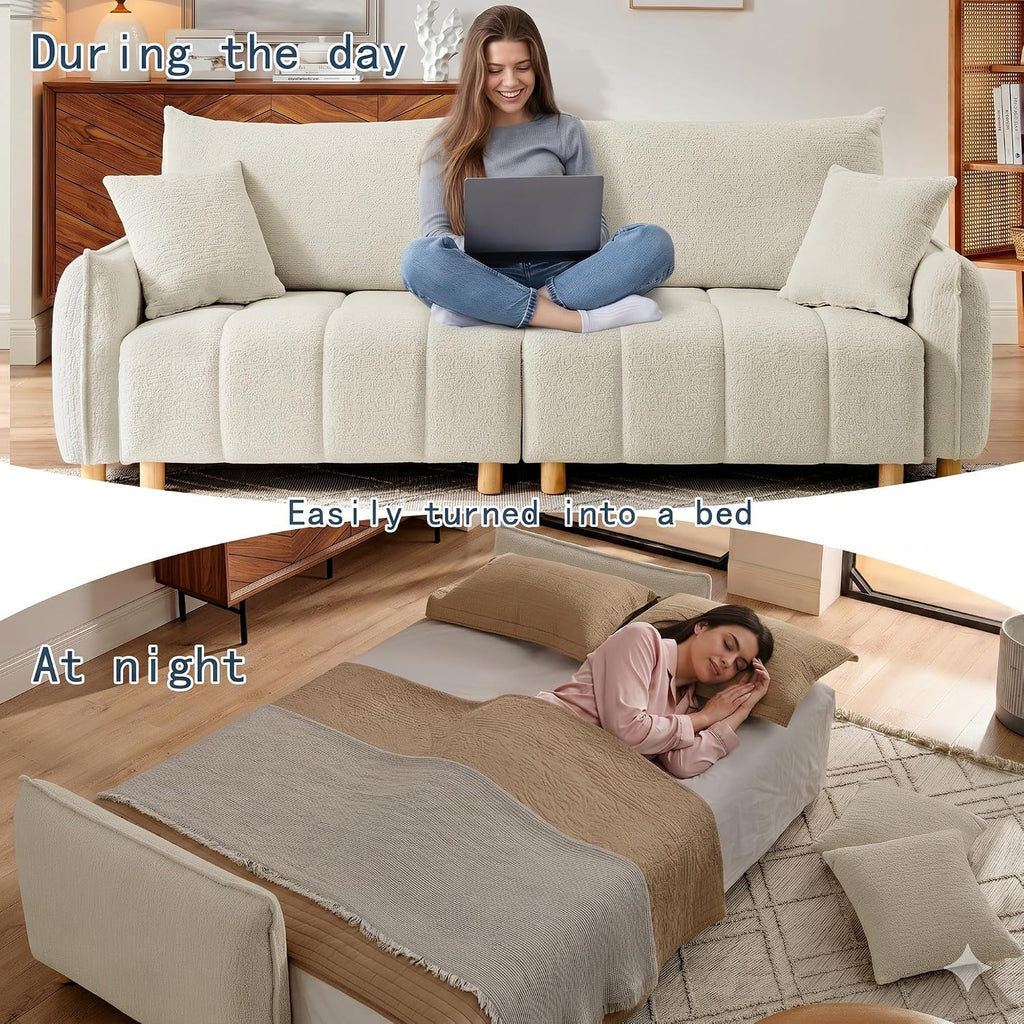 Mofolit Sleeper Sofa Bed Convertible Couch with Storage in Chenille Fabric Loveseat for Living Room Apartment and Small Spaces(Cream)
