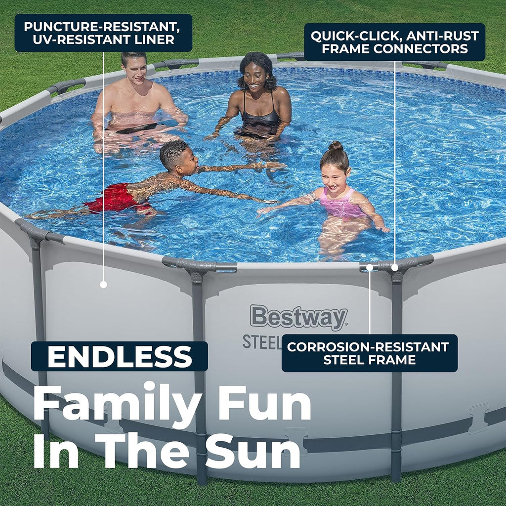 Bestway Steel Pro MAX 13' x 48' Above Ground Pool, Round Metal Frame Outdoor Swimming Pool Set with Filter Pump, Ladder, and Cover, Gray
