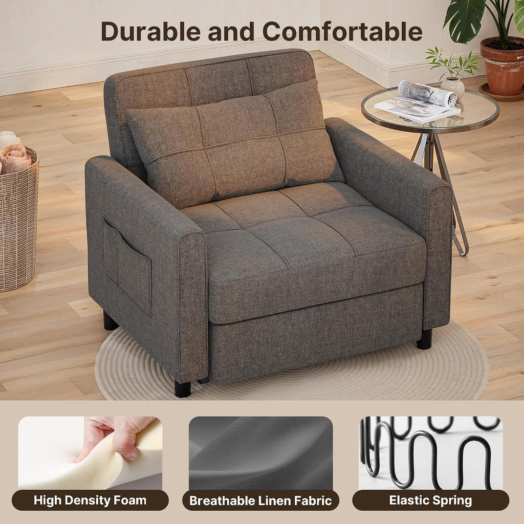 Gizoon Sofa Bed Chair 3 in 1 Convertible, Pullout Single Sleeper Chair Bed with Adjustable Backrest, Spacious Multifunctional Sofa Couches for Living Room, Bedroom, Apartment