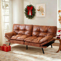 MUUEGM Convertible Memory Foam Sofa Bed with Adjustable Backrest & Armrest, Modern Futon Couch for Living Room, Office, Apartment, Space-Saving Design, Easy Assembly,Brown Leather