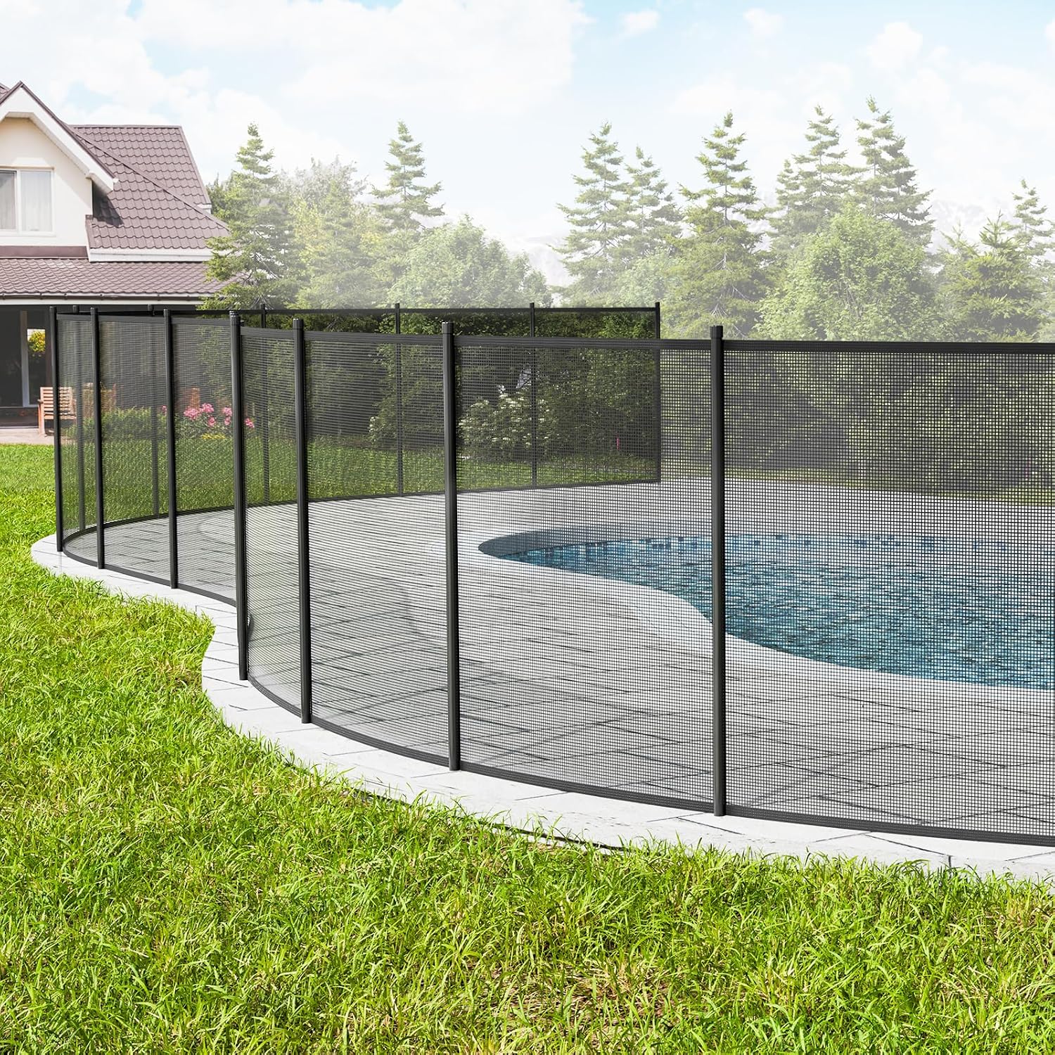 VEVOR Pool Fence, 4 x 96 FT Pool Fences for Inground Pools, Removable Pool Fencing, Easy DIY Installation Swimming Pool Fence, 340gms Teslin PVC Mesh, Pool Safety Fence, Black