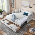 KEIKI Twin Size Upholstery Daybed with Trundle and 2 Drawers, Twin to King Design Mid-Century Style Extendable Sofa Bed, Easy Assembly, No Box Spring Required, for Living Room, Beige