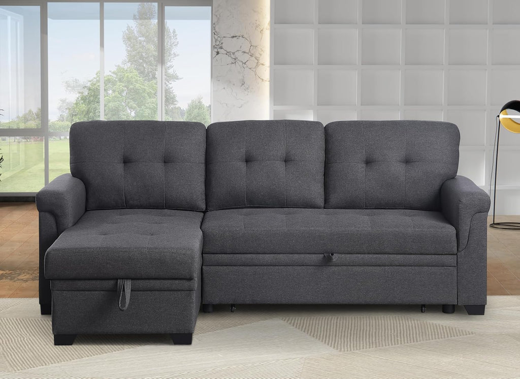 Ball & Cast L-Shape Convertible Sectional Sleeper Sofa Bed,4 in 1 Pull Out Couch with Storage Chaise & Removable Back Cushions,Reversible Sleeper Corner Couch,Pull-Out Sofa Bed for Living Room,Office