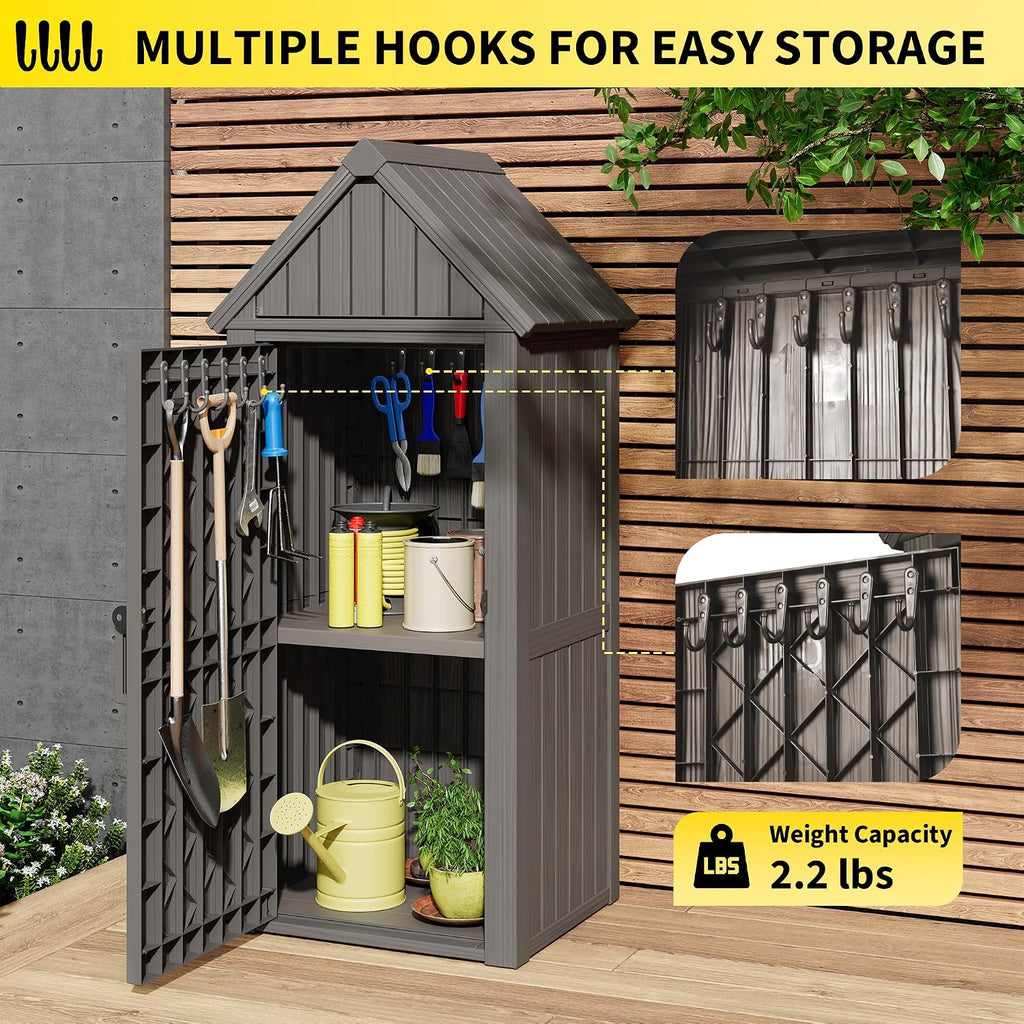 Fancyango Outdoor Resin Storage Cabinet Sturdy All-Weather Shed with Removable Shelves Lock Ring & Reinforced Floor – for Garden Patio Lawn (Grey)