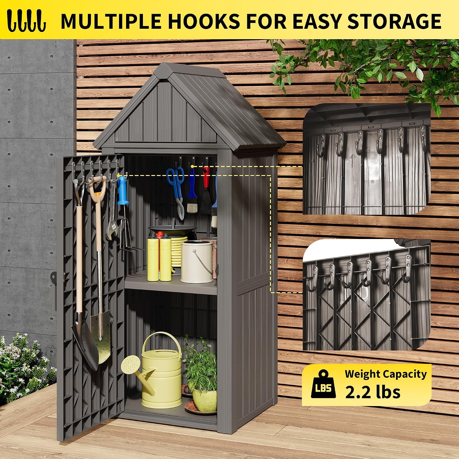 Fancyango Outdoor Resin Storage Cabinet Sturdy All-Weather Shed with Removable Shelves Lock Ring & Reinforced Floor – for Garden Patio Lawn (Grey)