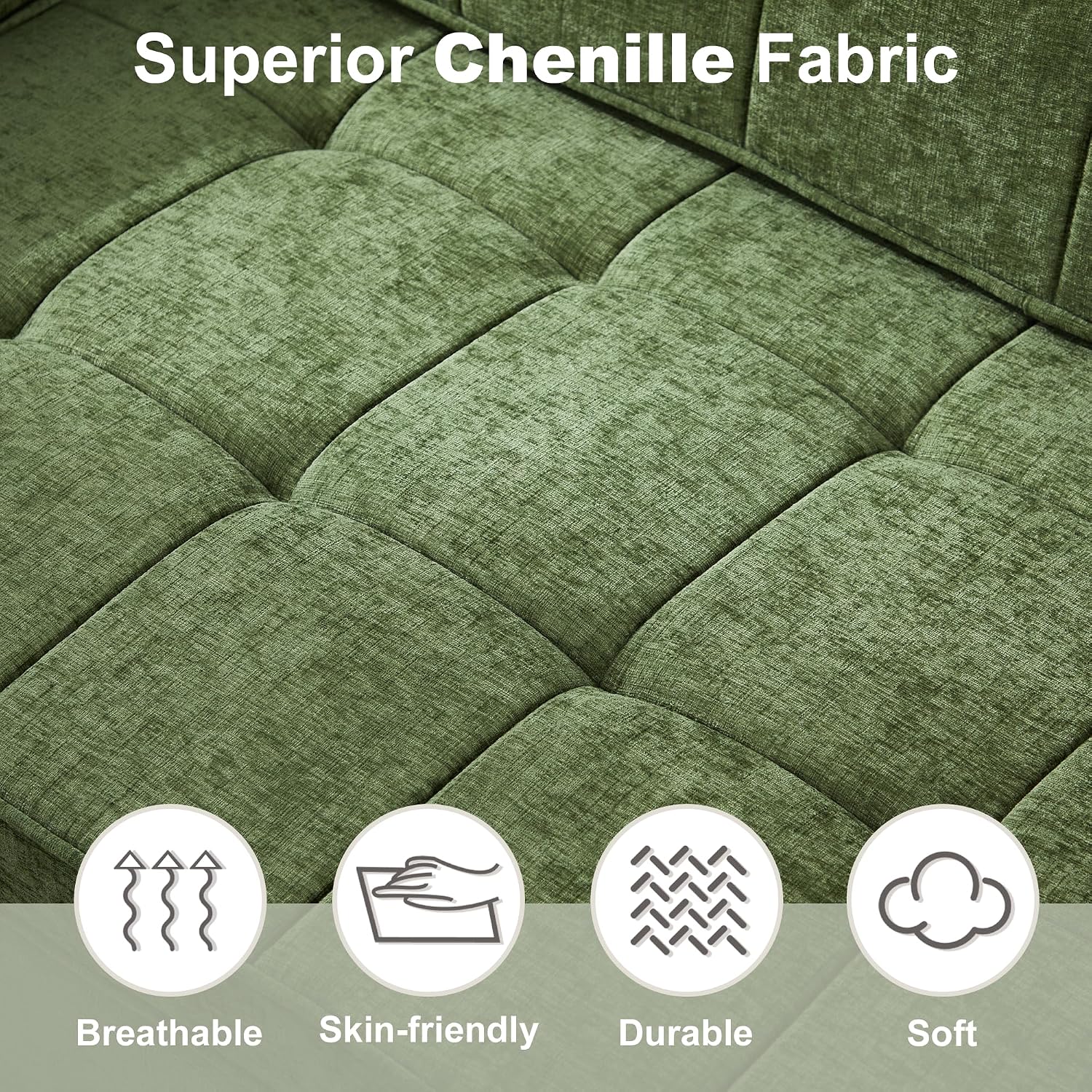 Tbfit 57' Loveseat Sleeper Convertible Sofa Bed, Futon Couch with Pullout Bed, USB & Adjustable Backrest, Chenille Queen Size Pull Out Couches for Living Room, Apartment, Office, Dorm, RV, Green