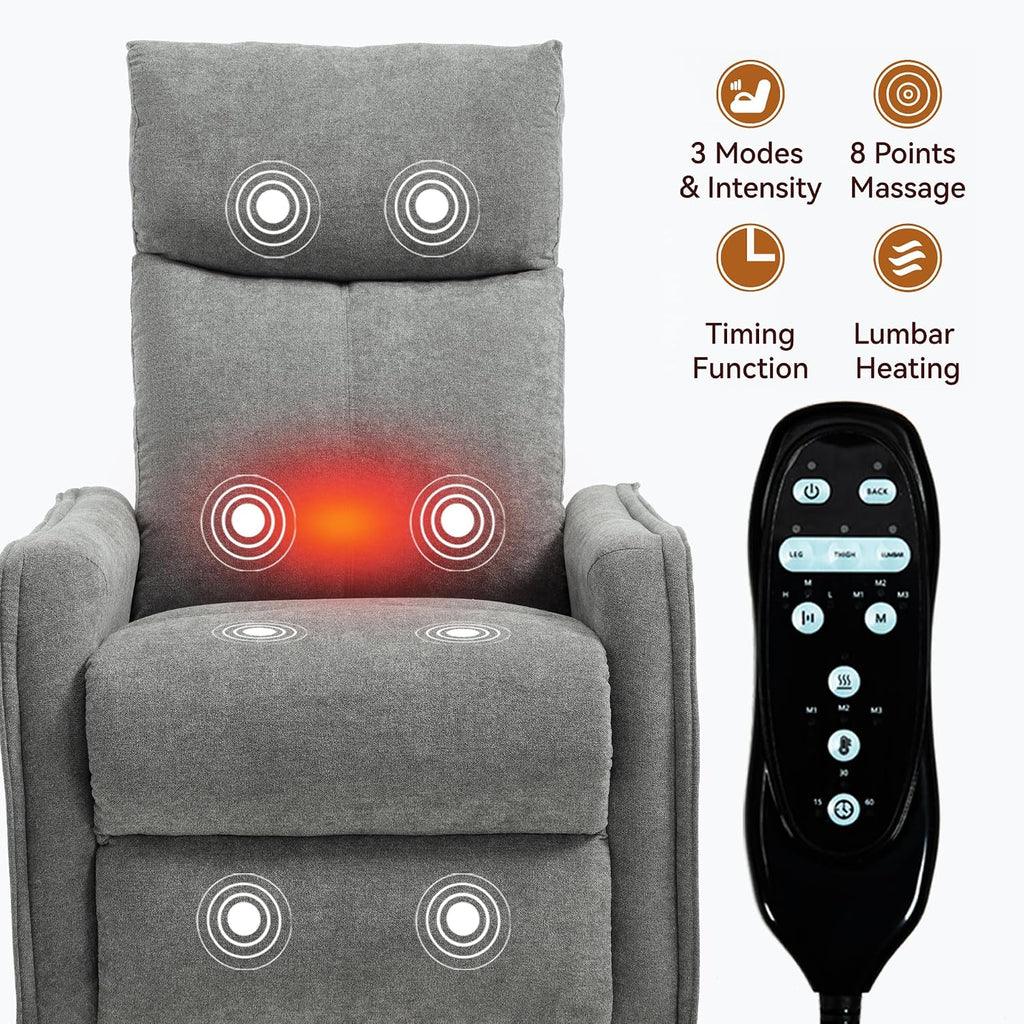 Massage Chair Recliner with Heat, 360° Swivel Glider Rocker with Reclining Backrest and Footrest, Manual Lazy Boy Recliners for Adults, Modern Nursery Rocking Chairs (Grey)