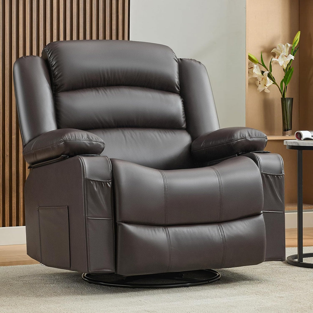 Oversized Nursery Rocking Chairs with Heat and Massage, 360° Swivel Recliner Chair for Adults, Recliner Single Sofa Seat with Cup Holders, Lazy Boy Recliner Single Sofa (Oversized Manual, Darkbrown)