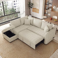 LUMISOL 82.6' Convertible Sleeper Sofa Bed with Storage Ottoman, L-Shaped Sectional Sofa with Charging Stations, Pull Out Sofa Couch with Chaise for Living Room, Apartment, Beige