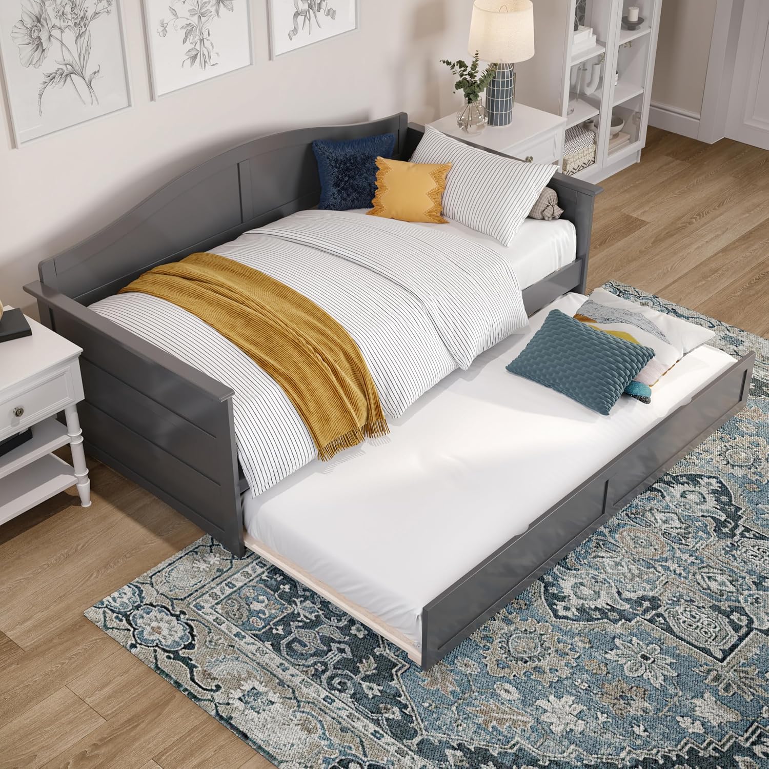 AFI, Acadia Twin Size Wood Daybed Frame with Twin Trundle, Grey