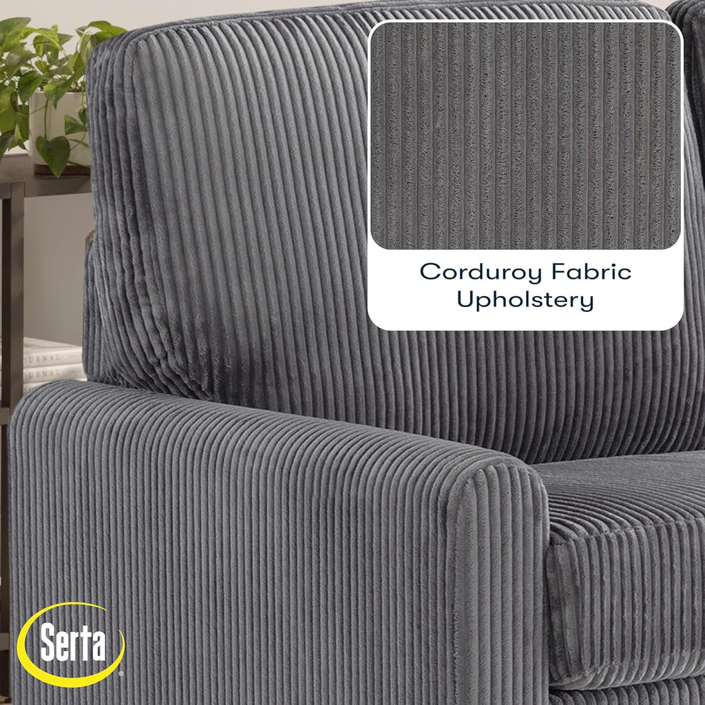 Serta® Darnold 53.5' Pull-Out Sleeper Loveseat, Twin Size, Dreamcoil® Comfort, Memory Foam Pull-Out Mattress, USB-C and USB-A Power Ports, Soft Corduroy Fabric, Grey