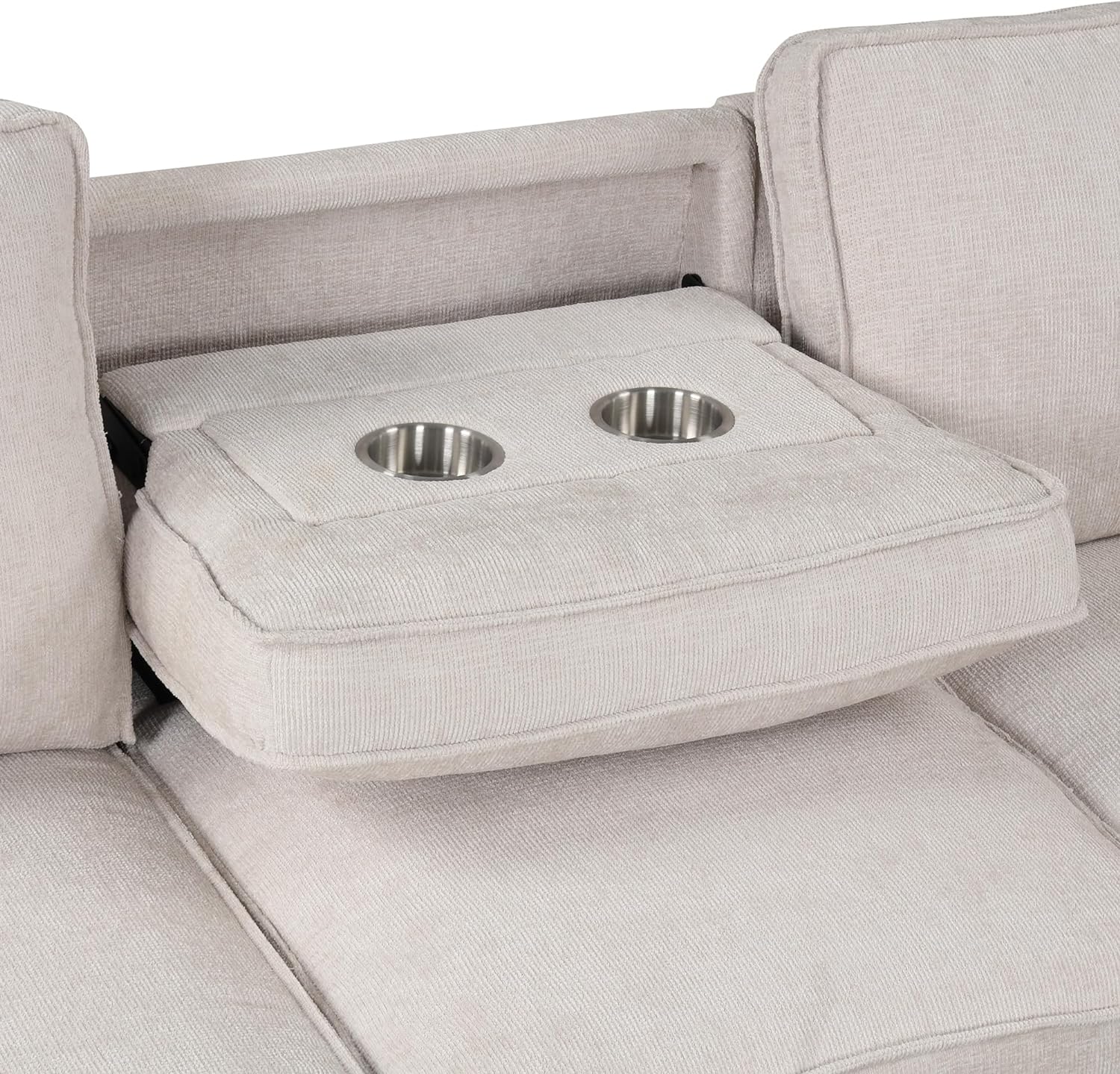LUMISOL 89' Convertible Sleeper Sofa Bed, Modern L-Shaped Sectional Sofa Pull Out Couch with Chaise, Chenille Sofa Bed with Cup Holder, USB Ports for Living Room, Small Apartment, Beige