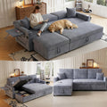 Sleeper Sectional Sofa, 83' Convertible Sofa Bed with Pull Out Couches, Small Desktop, L Shaped Couch with Reversible Chaise, Cup Holders, USB, Modern Corduroy Sofas for Living Room Apartment, Grey