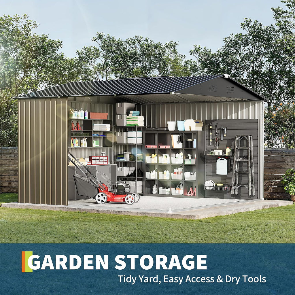GarveeLife 10 x 10 FT Outdoor Storage Shed,Metal Garden Sheds&Outdoor Storage Clearance, Large Tool Shed Outdoor with Single Lockable Door,Ideal Storage House for Backyard Garden Patio Lawn