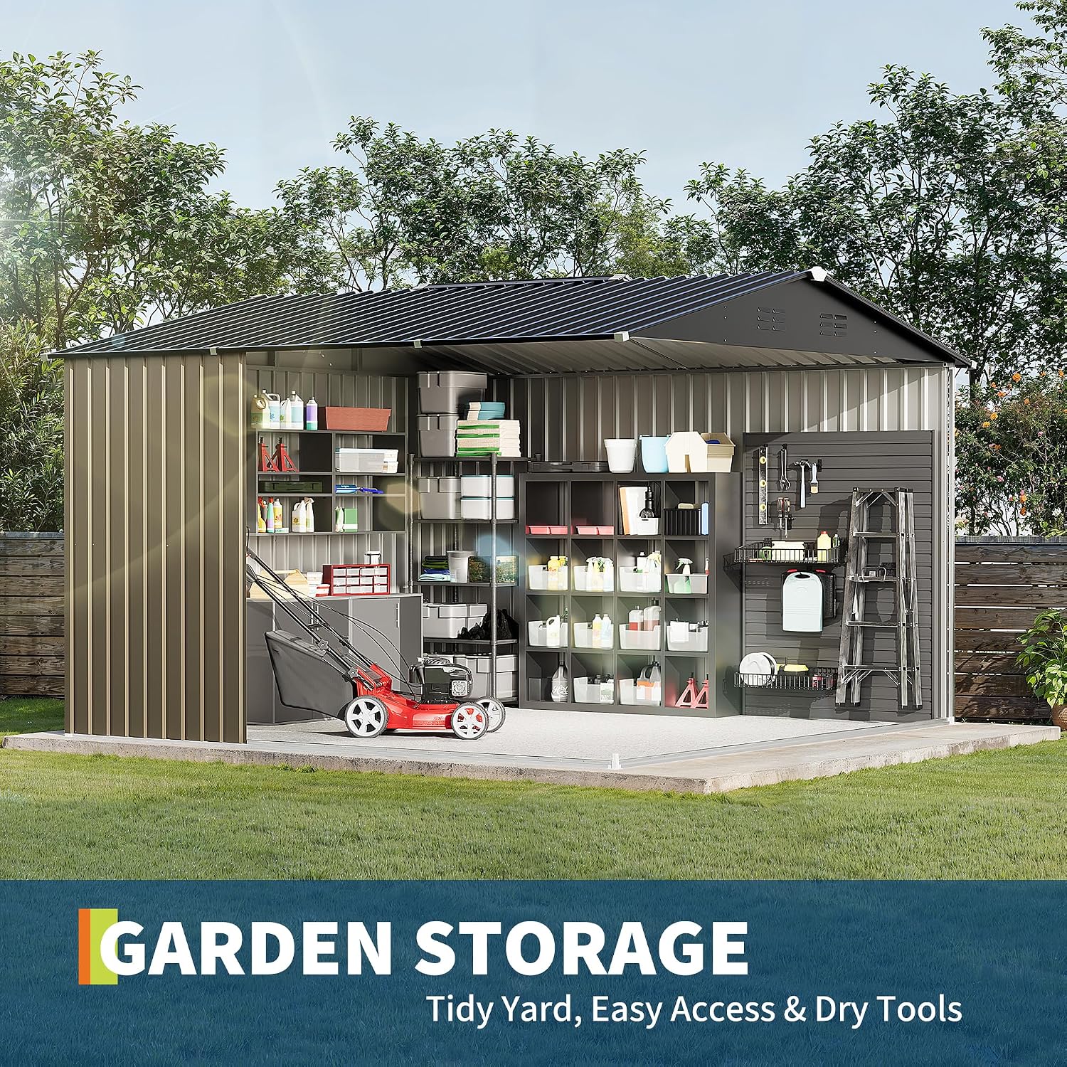 GarveeLife 10 x 10 FT Outdoor Storage Shed,Metal Garden Sheds&Outdoor Storage Clearance, Large Tool Shed Outdoor with Single Lockable Door,Ideal Storage House for Backyard Garden Patio Lawn