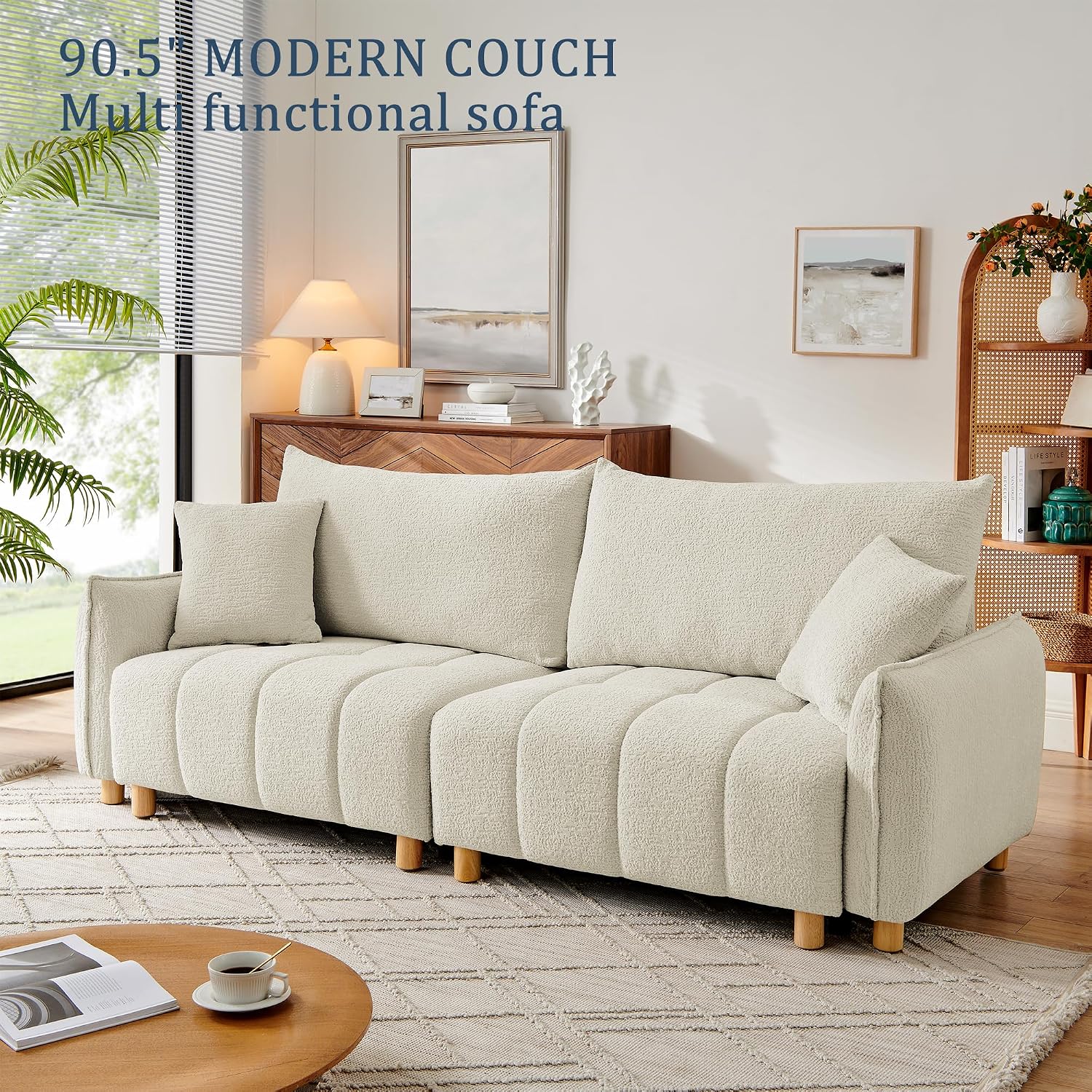 Mofolit Sleeper Sofa Bed Convertible Couch with Storage in Chenille Fabric Loveseat for Living Room Apartment and Small Spaces(Cream)