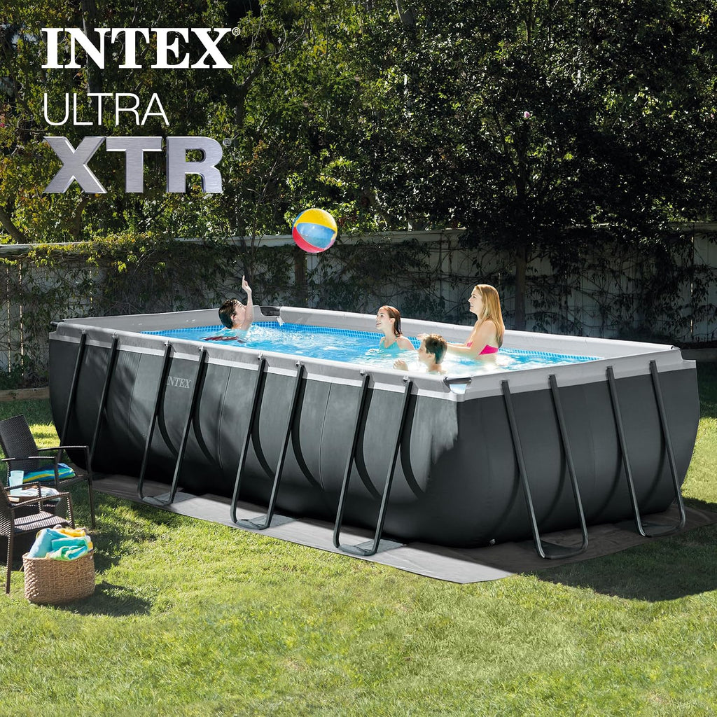 Intex 18 Foot by 52 Inch Ultra XTR Framed Above Ground Swimming Pool Set with Sand Filter Pump, Pool Cover and Ladder, Canopy, and Ground Cloth, Gray