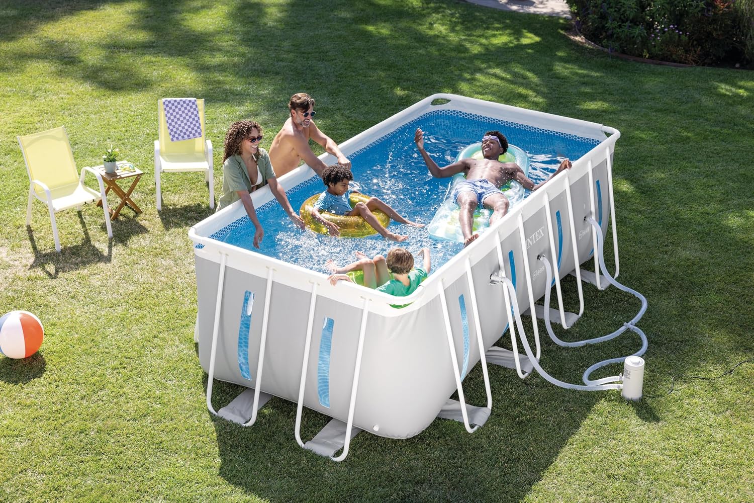 INTEX 26769EH 13ft X 6.5ft x 48in Prism Frame Clearview Rectangular Above Ground Swimming Pool Set with 530 GPH Cartridge Filter Pump, Ground Cloth, Pool Cover