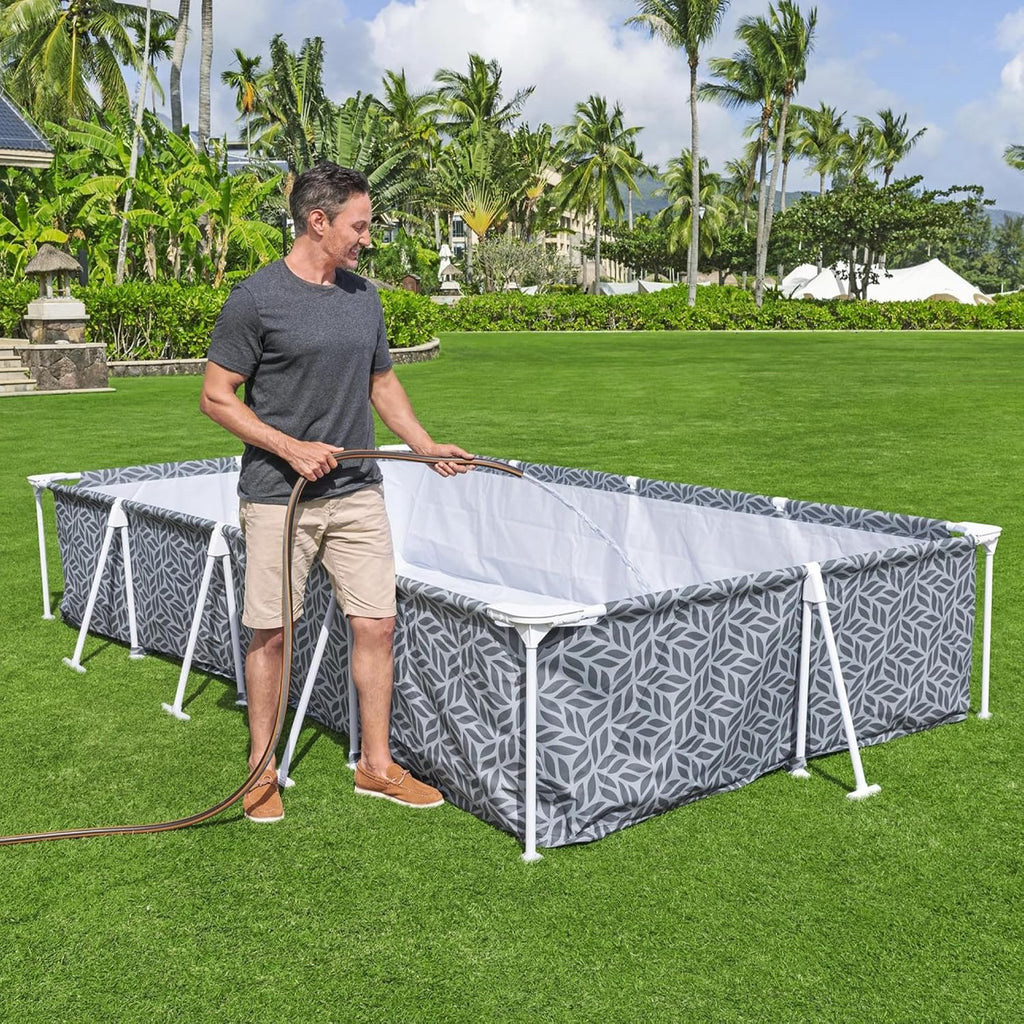 Bestway Steel Pro Rectangular Swimming Pool Above Ground Outdoor Backyard Framed Pool Set with 330 Gallon Filter Pump, 12' x 6' 7' x 26', Gray