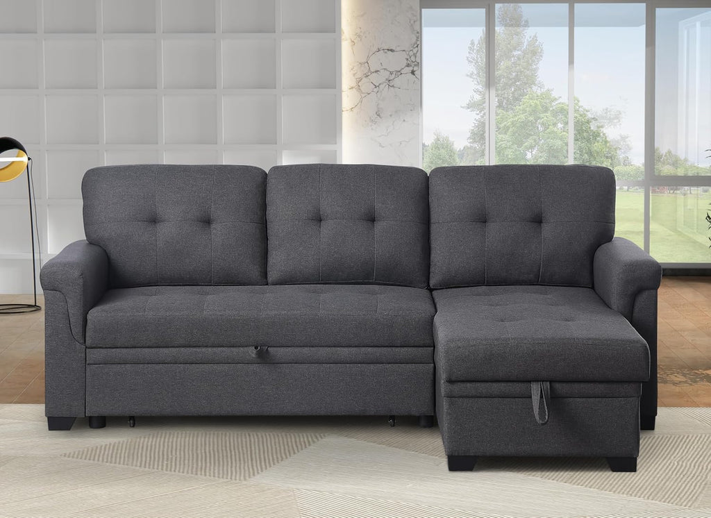 Ball & Cast L-Shape Convertible Sectional Sleeper Sofa Bed,4 in 1 Pull Out Couch with Storage Chaise & Removable Back Cushions,Reversible Sleeper Corner Couch,Pull-Out Sofa Bed for Living Room,Office