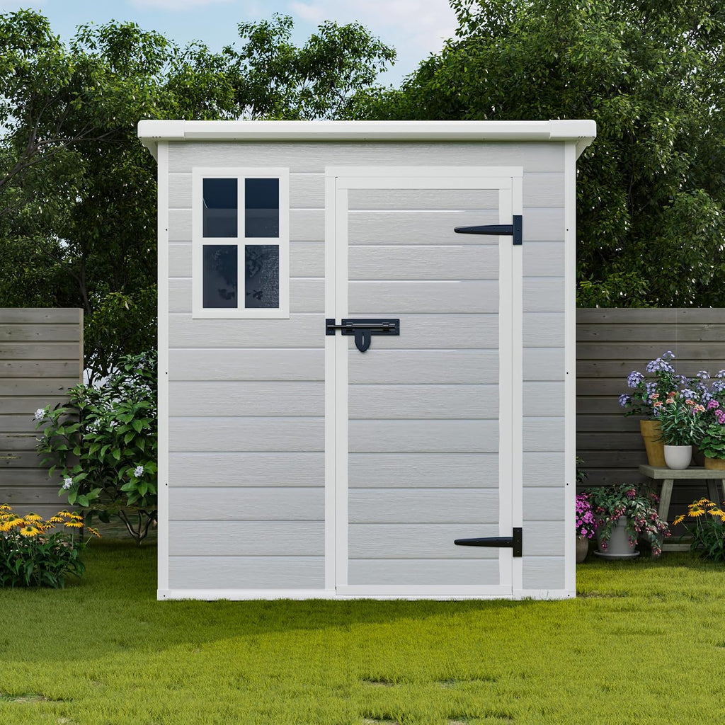 YOPTO 6x6 FT Resin Outdoor Storage Shed with Floor, All-Weather Plastic Shed with Lockable Doors, Window & Vents, Utility Plastic Tool Shed Storage House for Backyard, Patio, Light Grey