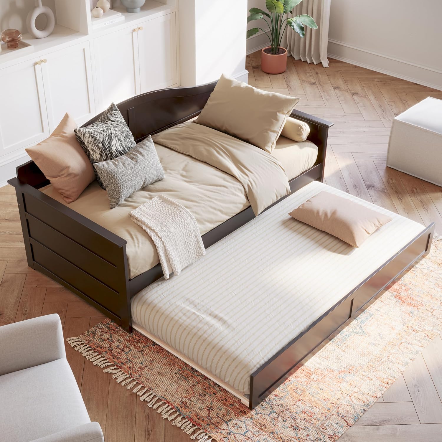 AFI, Acadia Twin Size Wood Daybed Frame with Twin Trundle, Espresso (Black)