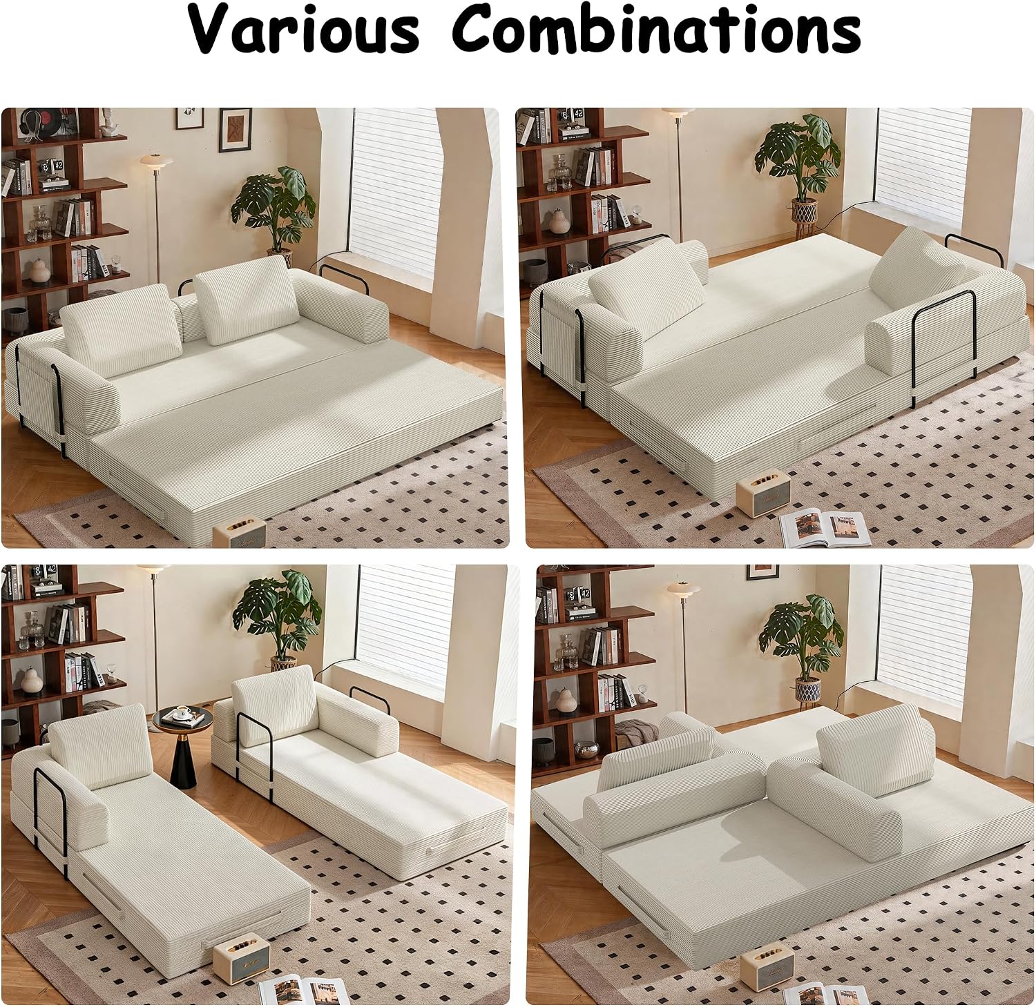 78' Convertible Sofa Bed, 5-in-1 Boneless Sleeper Sofa with with Fixed Frame & Pocket, Corduroy Pull Out Couch with 2 Pillows, Couch Bed for Living Room, Small Spaces, Bedroom, No Assembly