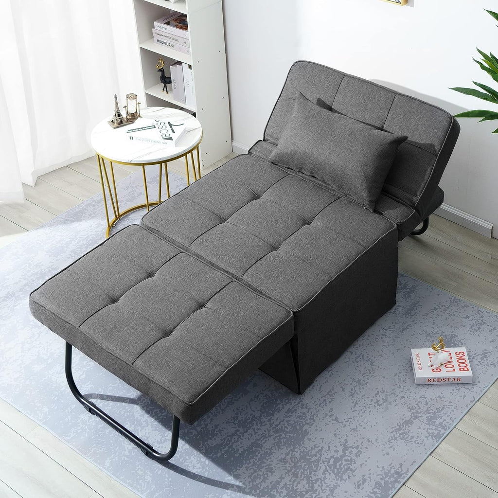 BIGSYY Sofa Bed, Set of 4 in 1 Multi-Function Folding Ottoman Breathable Linen Couch Bed with Adjustable Backrest Modern Convertible Chair for Living Room Apartment Office, Dark Grey
