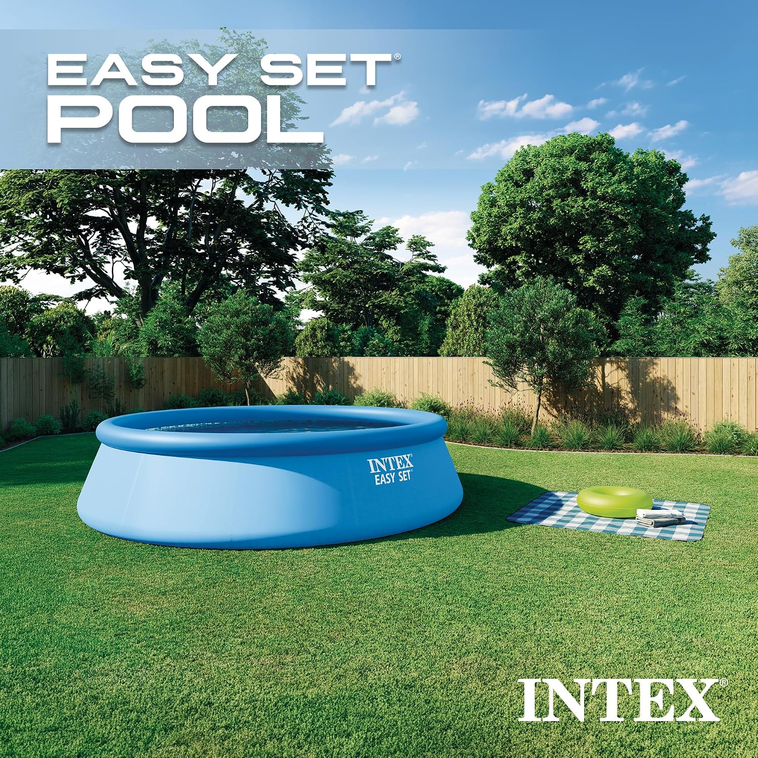 Intex Easy Set 15 ft x 42in Above Ground Pool Set, Round Inflatable Swimming Pool with 1000 GPH Cartridge Filter Pump, Ladder, Cover, & Ground Cloth