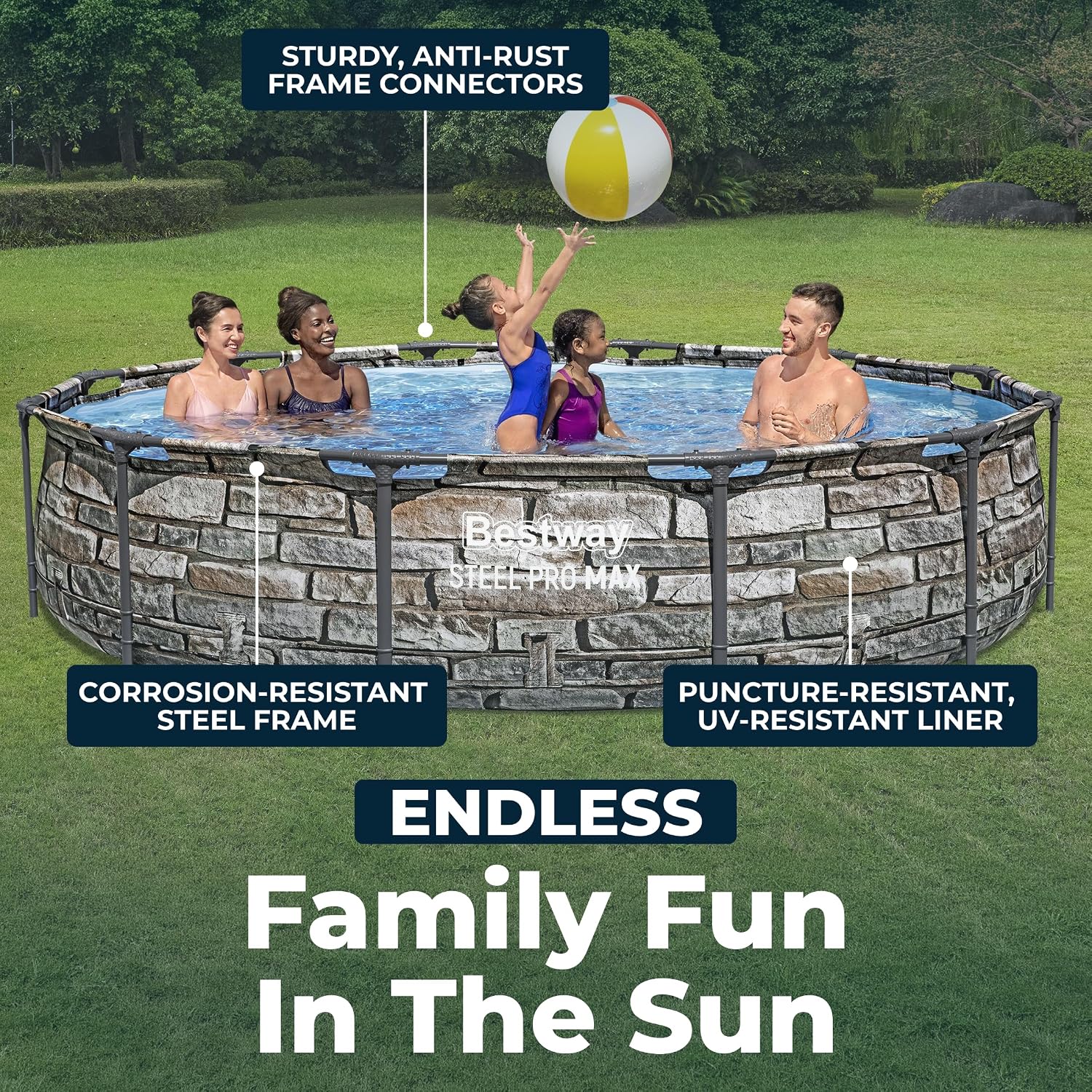 Bestway Steel Pro MAX 12' x 30' Above Ground Pool, Round Metal Frame Outdoor Swimming Pool Set with Filter Pump & Type I Cartridge, Stone Print