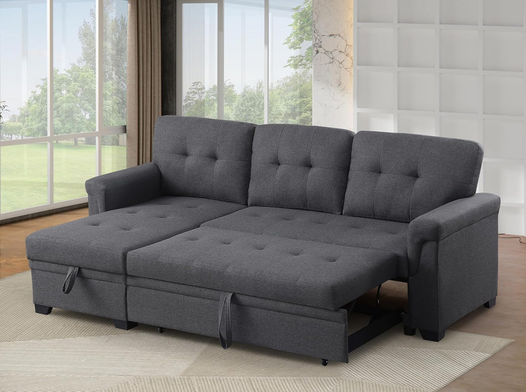 Ball & Cast L-Shape Convertible Sectional Sleeper Sofa Bed,4 in 1 Pull Out Couch with Storage Chaise & Removable Back Cushions,Reversible Sleeper Corner Couch,Pull-Out Sofa Bed for Living Room,Office