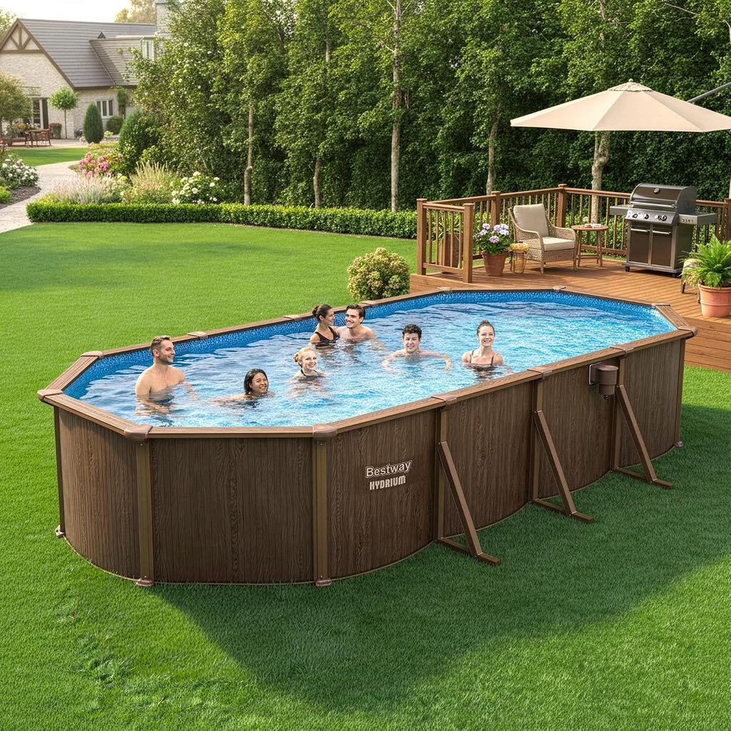 Bestway Hydrium 24' x 12' x 52' Above Ground Pool, Oval Steel Side Wall Frame Outdoor Swimming Pool Set with Sand Filter Pump, Ladder & Accessories