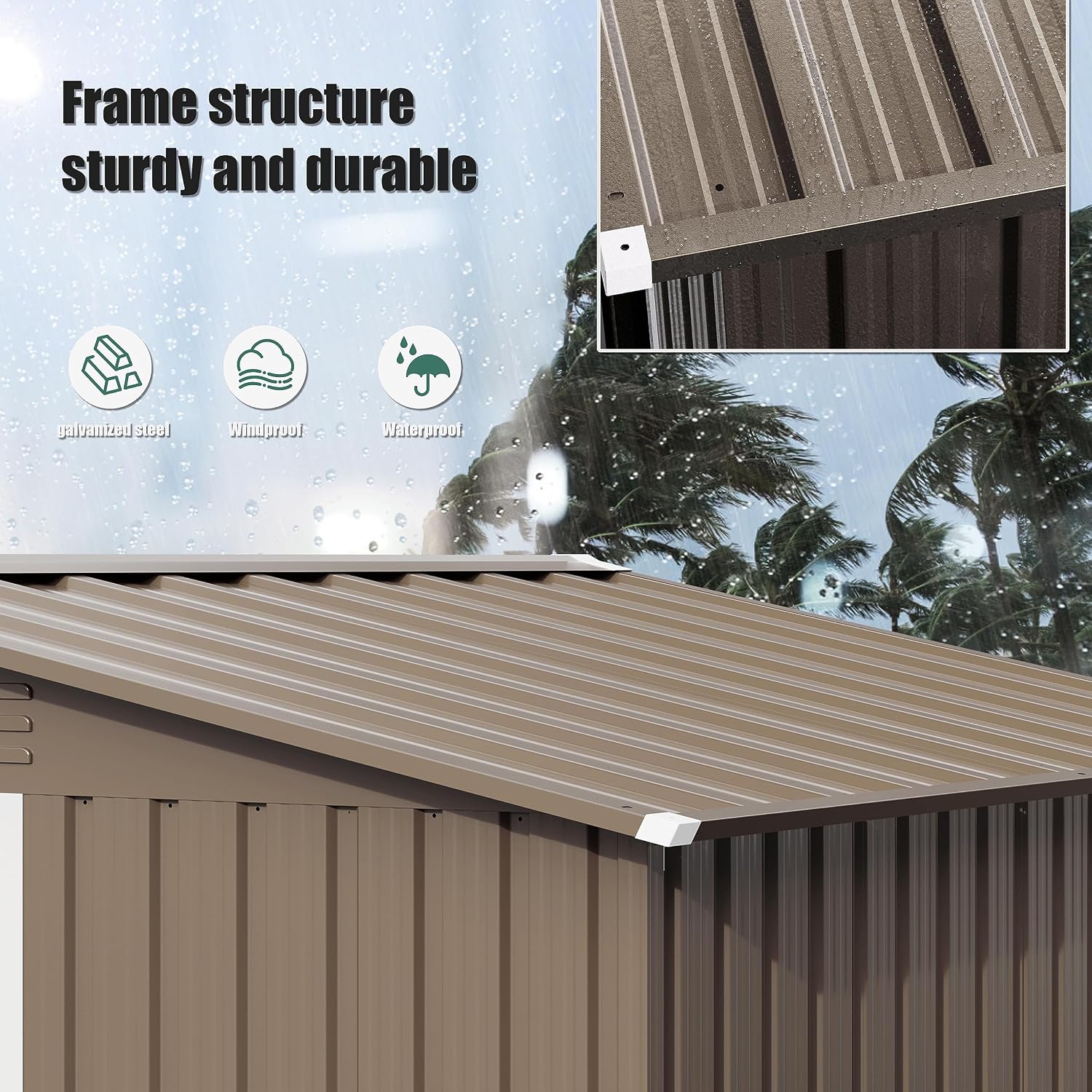 8FT x 6FT Outdoor Storage Shed,Waterproof Lockable Door Metal Tool Shed with Sliding Door and Air Vents,Storage House for Gardening Tools,Metal Storage Shed for Garden,Backyard,Lawn