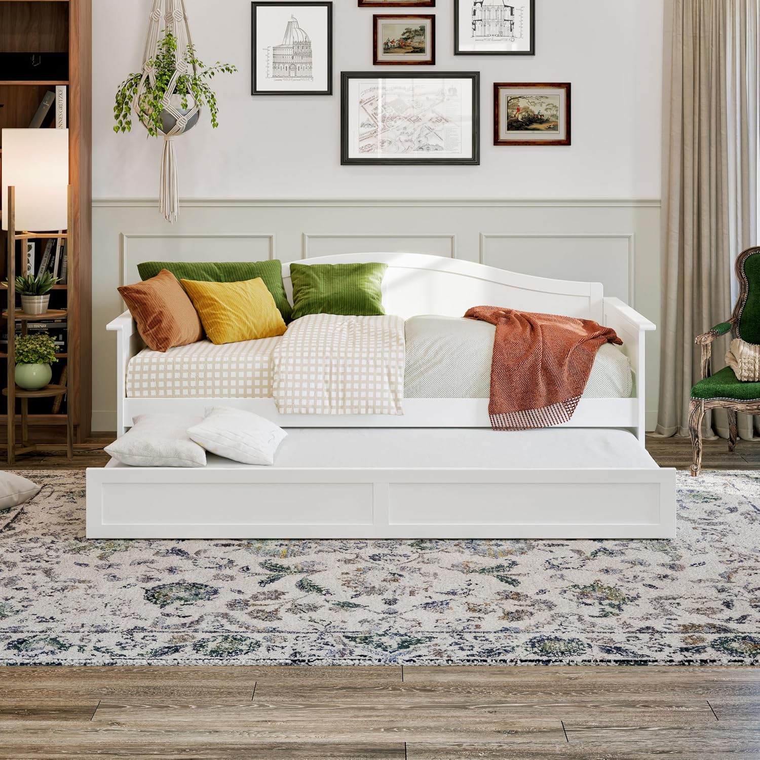 AFI, Acadia Twin Size Wood Daybed Frame with Twin Trundle, White