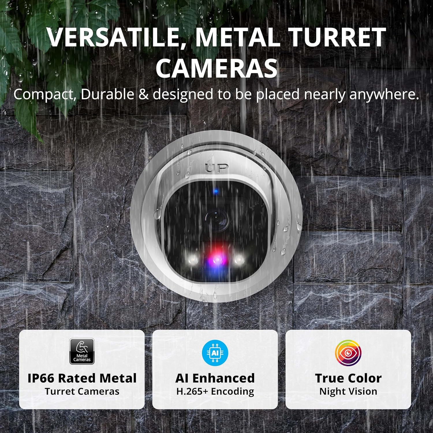 Defender AI Powered Sentinel Pro Turret 8CH NVR PoE Security Camera System, 4pc Metal Turret Cameras, 109° Wide Angle, IP66 Rated, Audio Recording, Web Viewing, 1TB HDD, Works w/Empower App