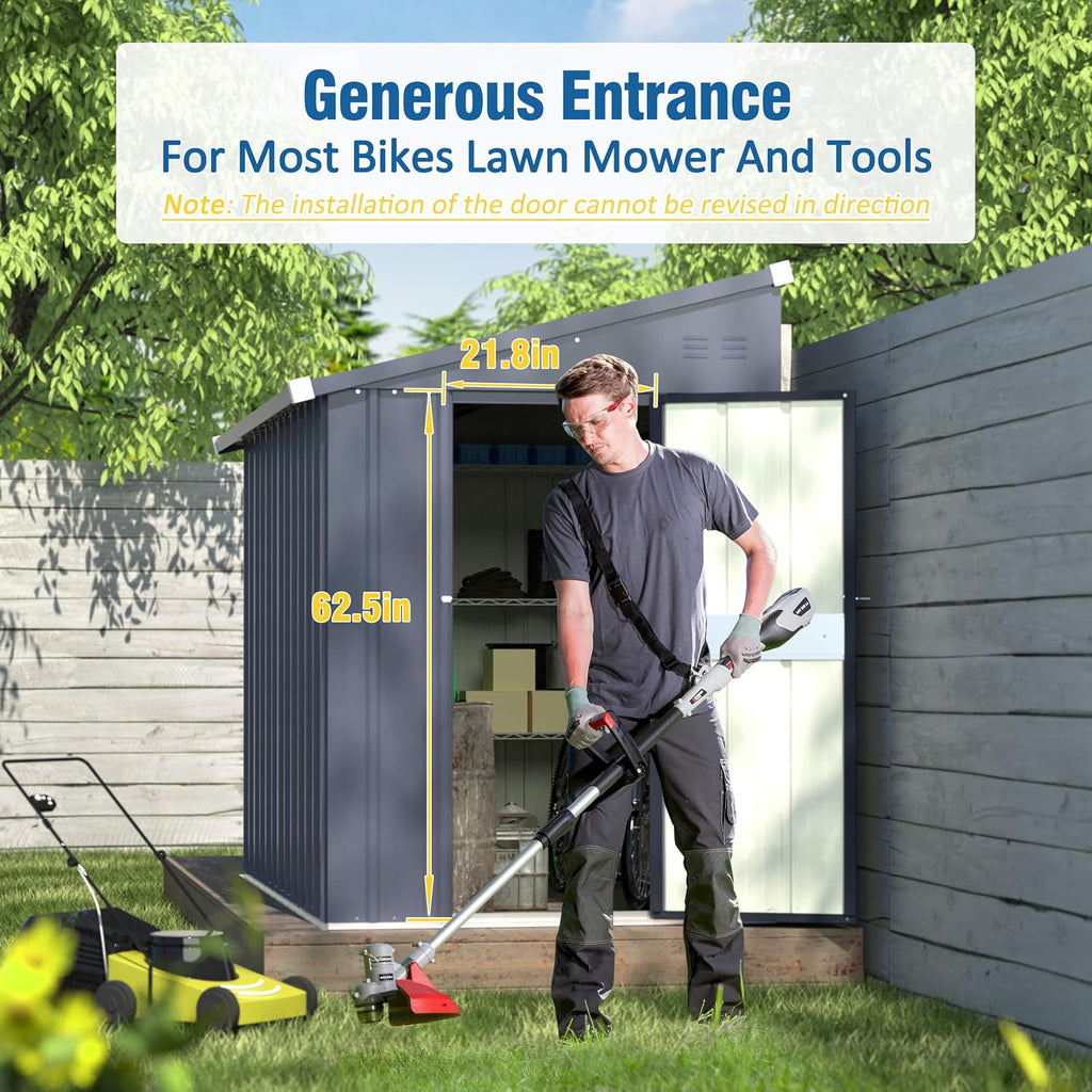 BlueWish 4'x8' Metal Storage Shed, Lean-to Tool Shed with Galvanized Sloped Roof, Small Shed Kit with Built in Vents, Patio Garden Outdoor Storage Shed for Utility Tool Storage