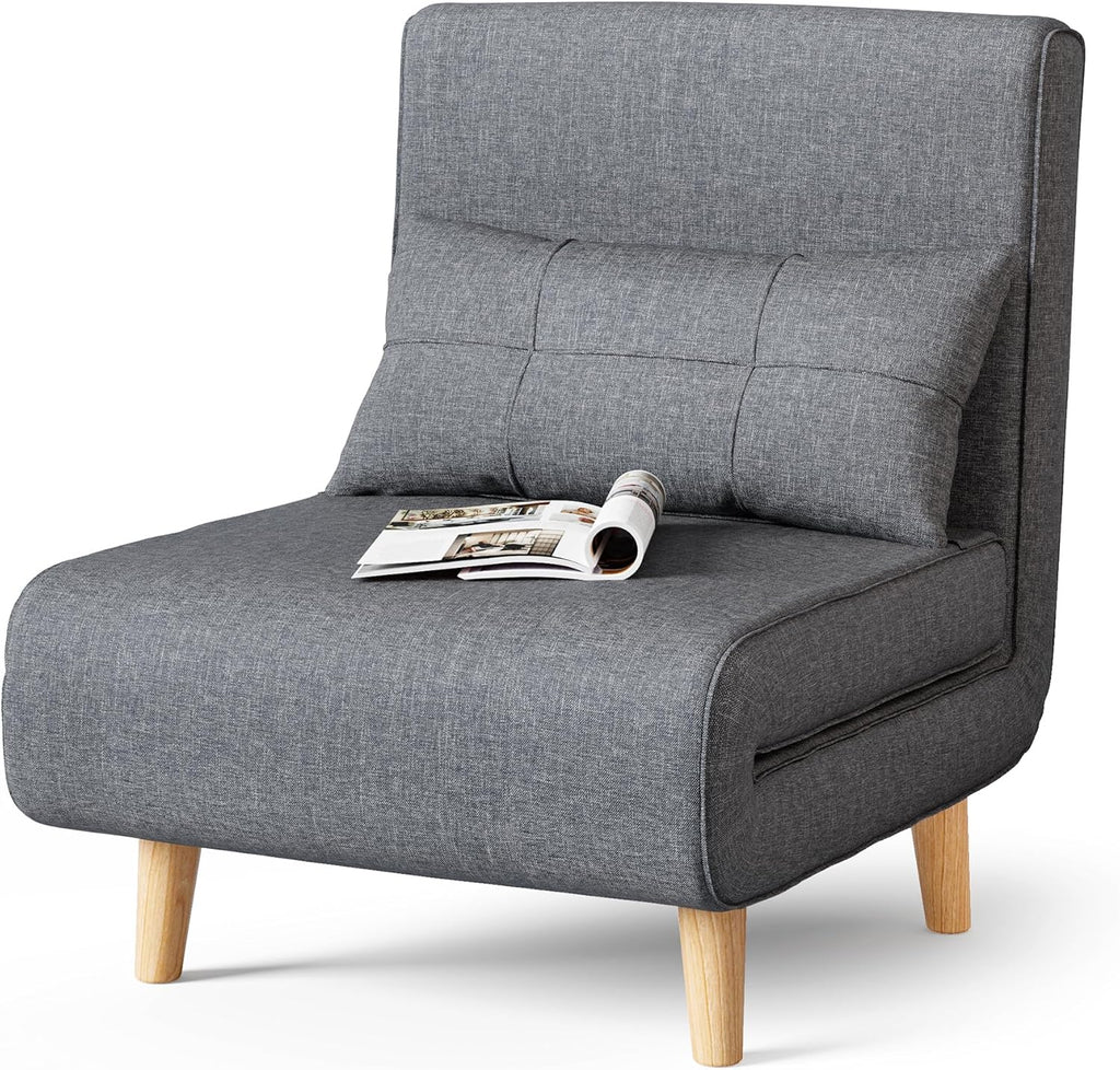 Ahomly Convertible Sleeper Chair, 3 in 1 Chair Bed, Futon for Adults with 6 Angle Adjustable Backrest, Single Sofa Bed for Living Room/Apartment/Office, Dark Gray